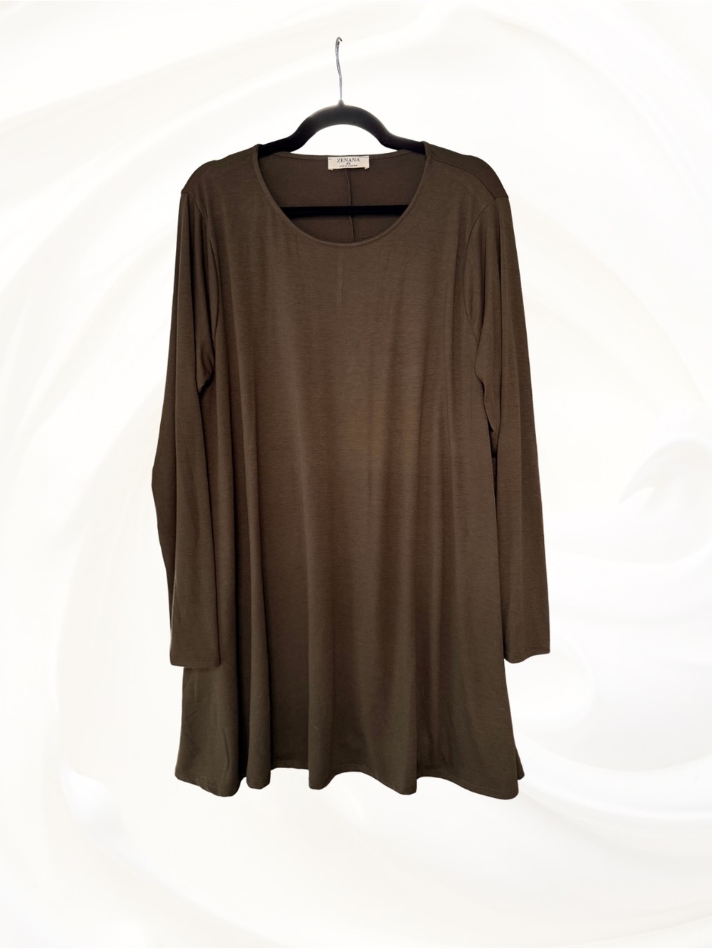 Zenana Olive Green Long Sleeve Tunic Dress Plus Size 3X